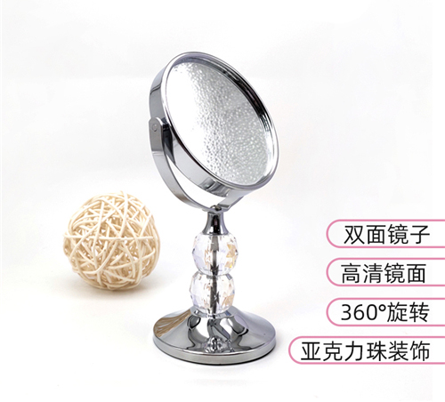 創意款珠子裝飾台式鏡子3寸金屬小台鏡廠家定制台式桌面鏡子